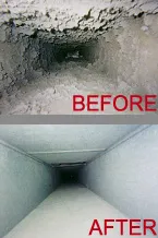 Before and after air duct cleaning comparison showing dramatic improvement by Cyclone Air Systems